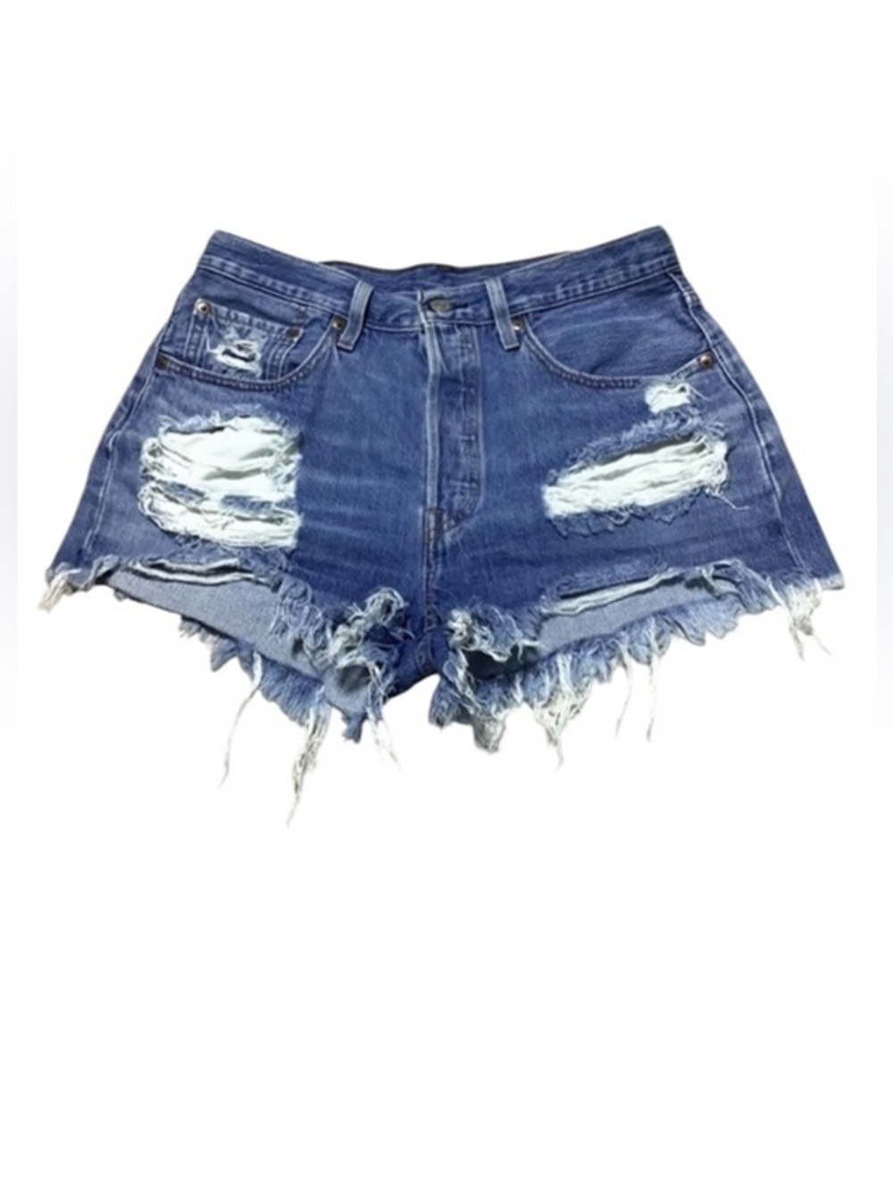 Levi's 501 Ripped Button Fly Blue Jean Shorts